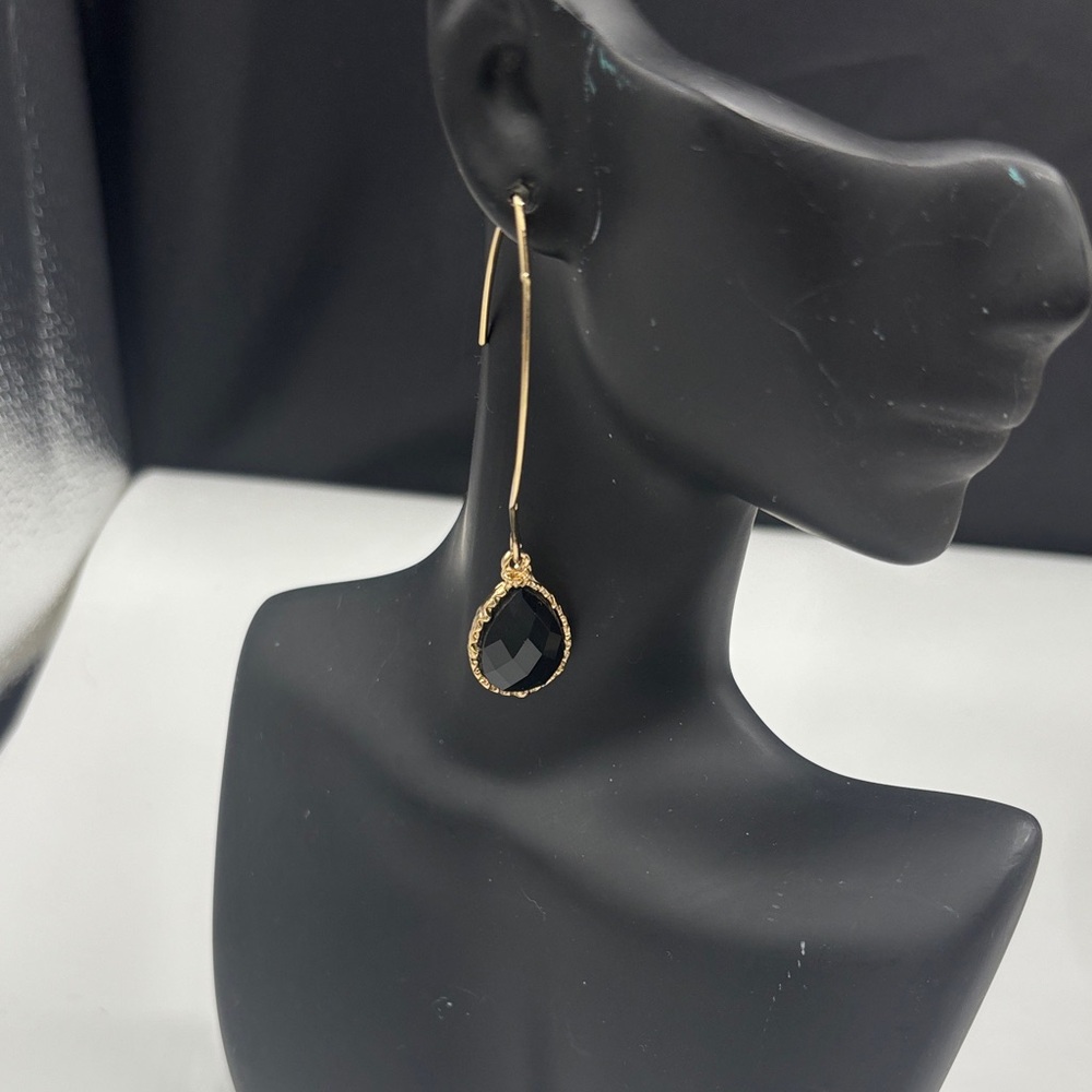 Gold-Tone Drop Earrings with Black Teardrop Gem - Women Jewelry